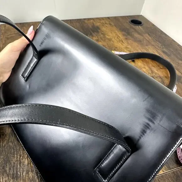 Burberry Nova Check Black Leather Shoulder Bag Authentic Vintage - Picture 11 of 16